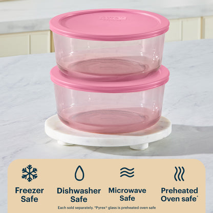 Pyrex® Simply Store® Tinted Glass 7-cup Round Storage Container with Lid, Pink