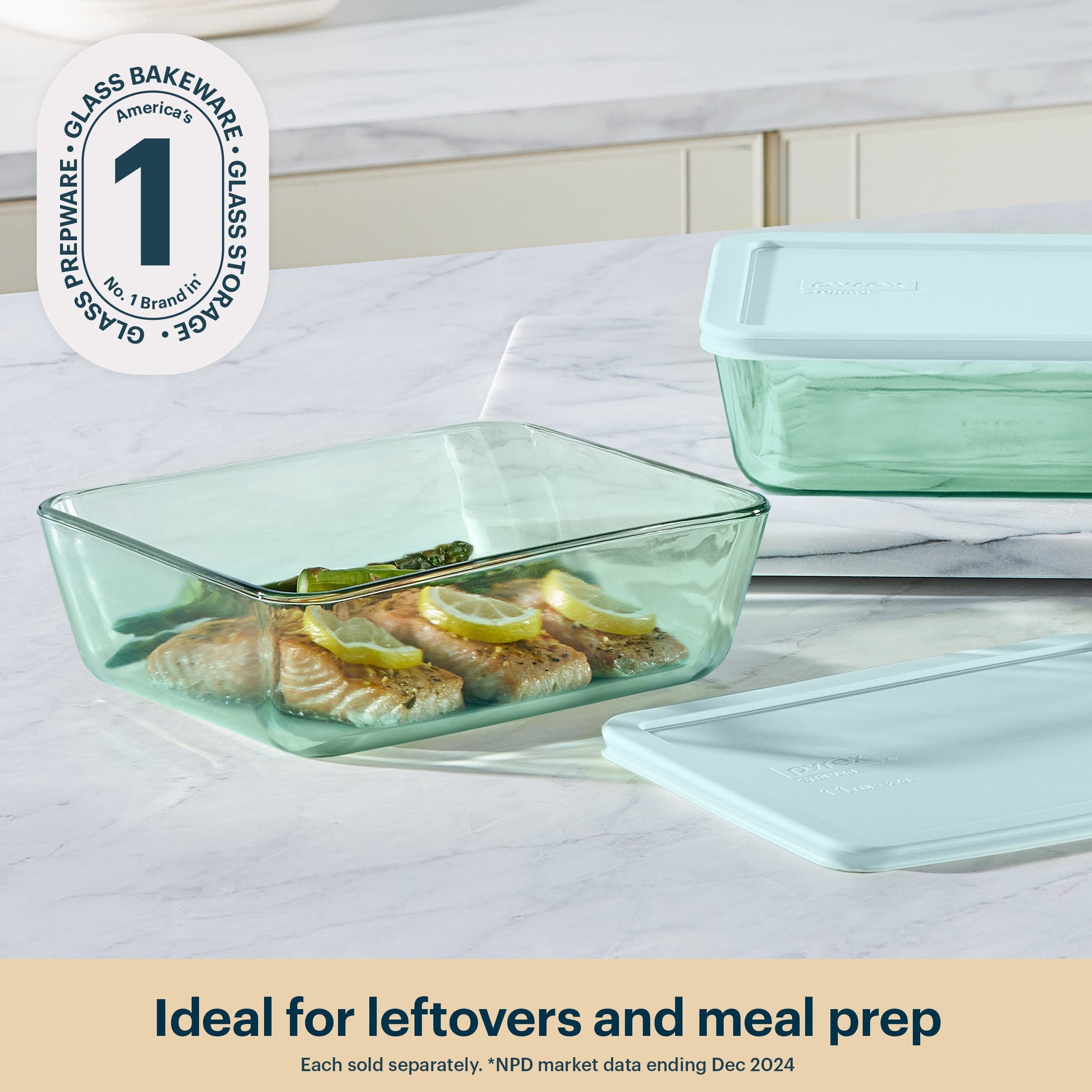 Pyrex® Simply Store® Tinted Glass 11-cup Rectangle Storage Container with Lid, Aqua