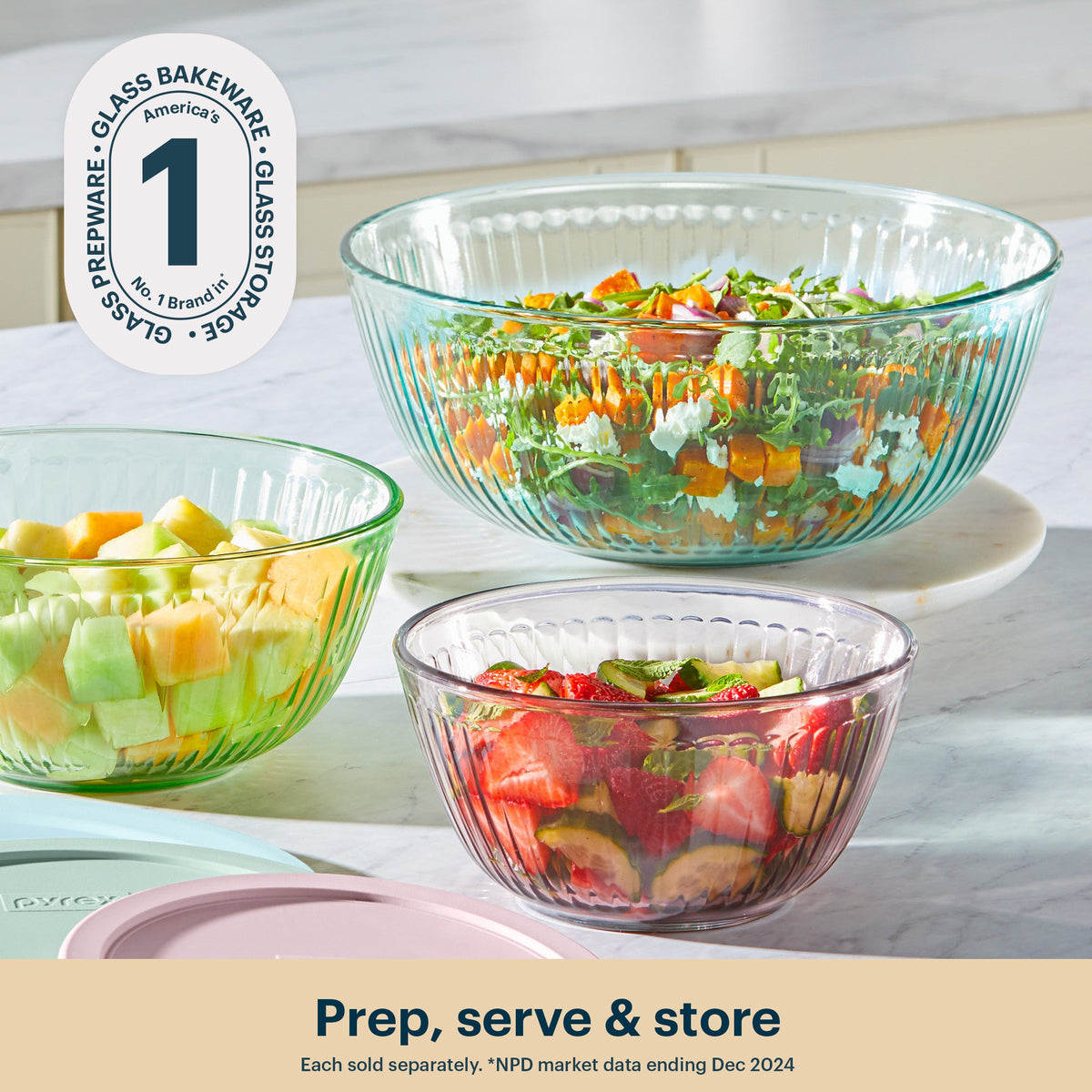 Pyrex® Colors Sculpted Tinted 4.5-quart Mixing Bowl with Lid, Aqua