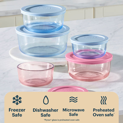 Pyrex® Simply Store® Tinted Glass Round Storage Containers, 10-pc Set, Mixed Colors