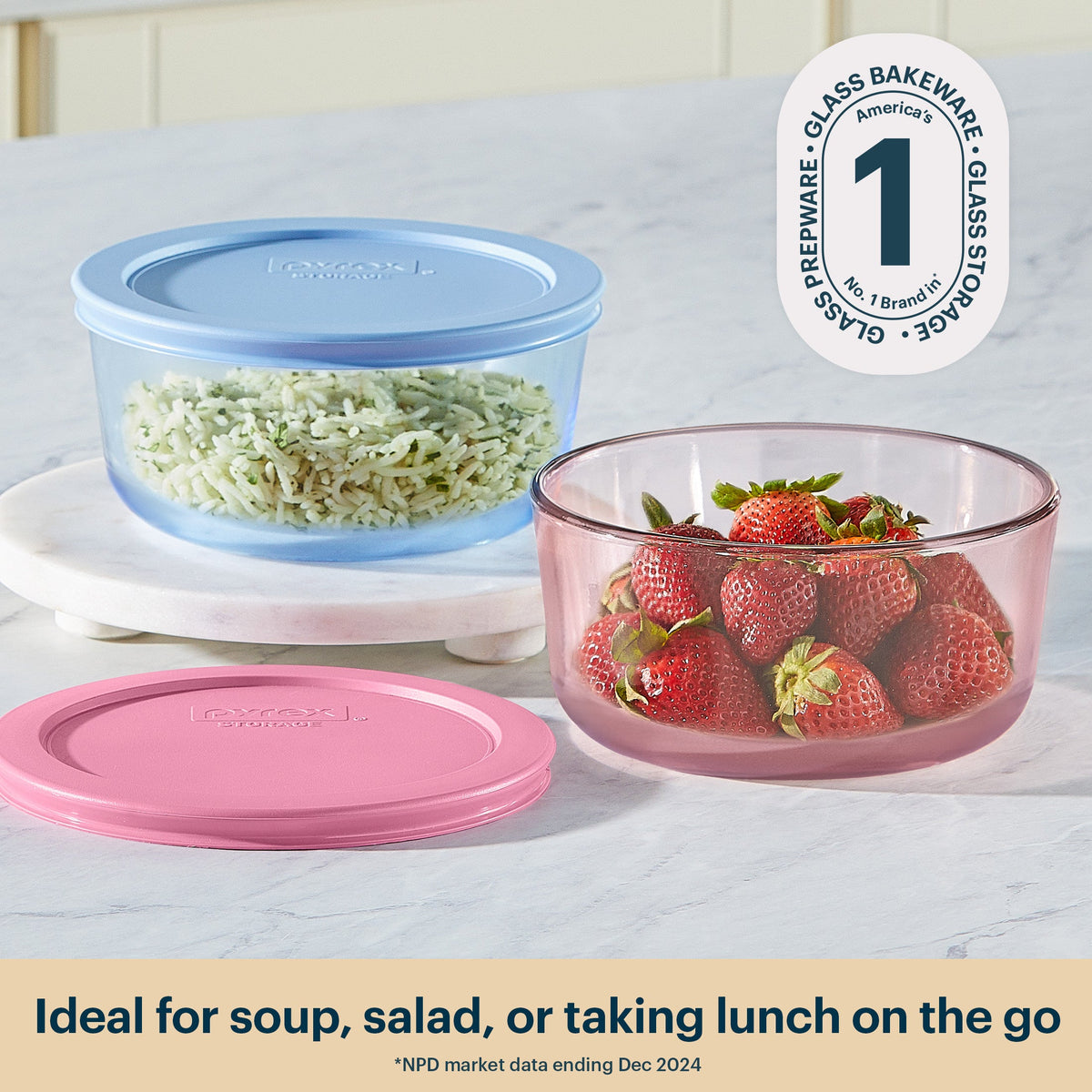 Pyrex® Simply Store® Tinted Glass 4-cup Round Storage Containers, 4-pc Set, Mixed Colors