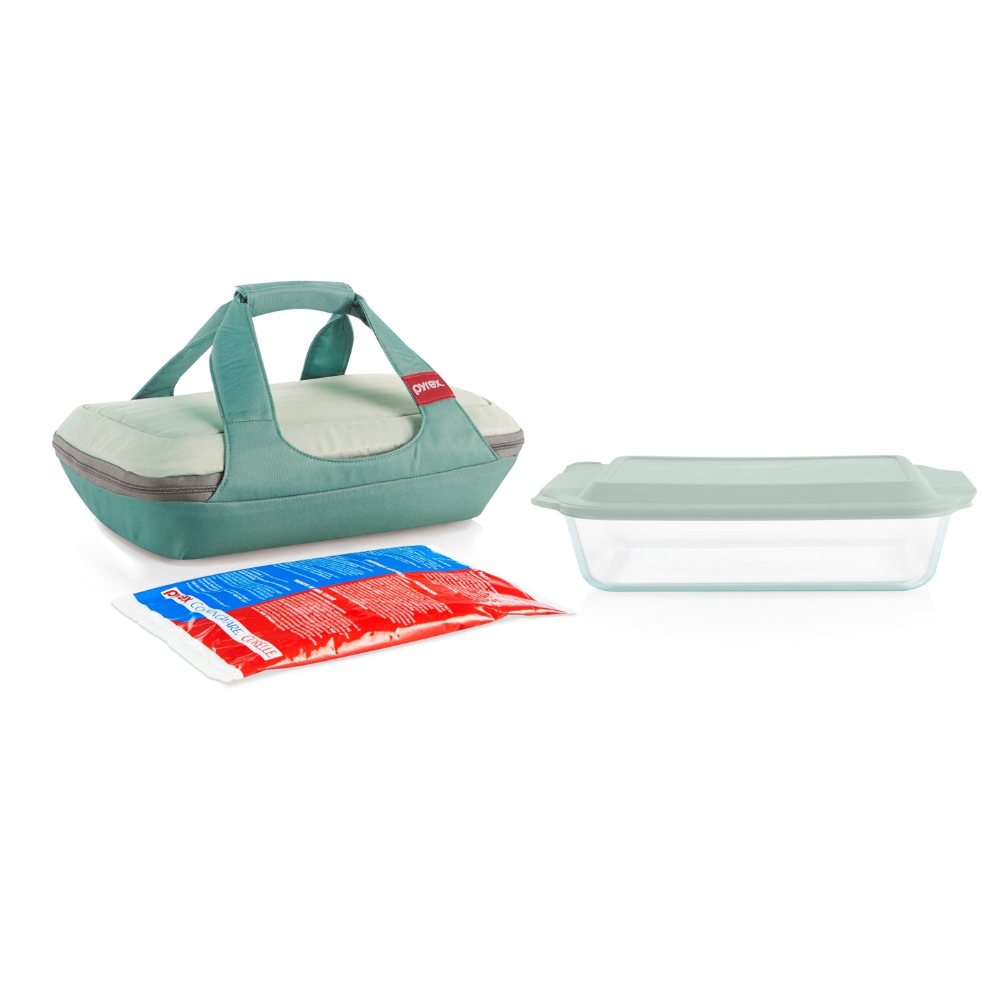 Pyrex® Deep Portable 4-piece Glass Baking Dish Set Portable Set, Green Sage Lid
