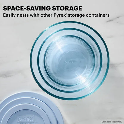 Pyrex® Simply Store® Tinted 4-cup Round Storage with Blue Plastic Lid