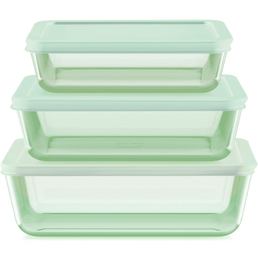 Pyrex® Simply Store® Tinted 6-piece Rectangle Storage Set with Plastic Lids, Green