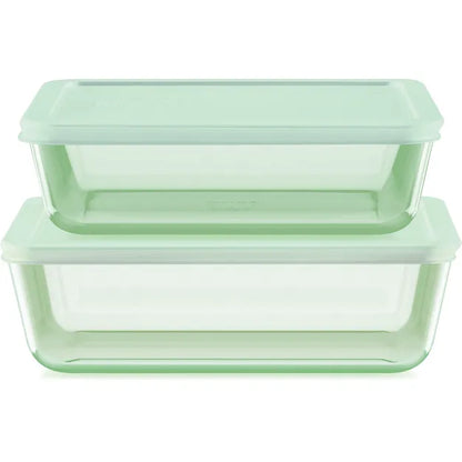 Pyrex® Simply Store® Tinted 4-piece Rectangle Storage Set with Green Plastic Lids