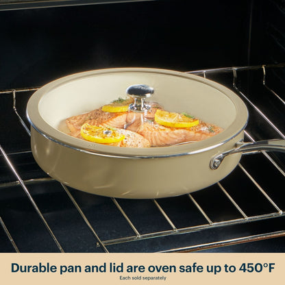 Pyrex® Ceramic Cookware 10.8-in/3.5qt Deep Fry Pan with Lid