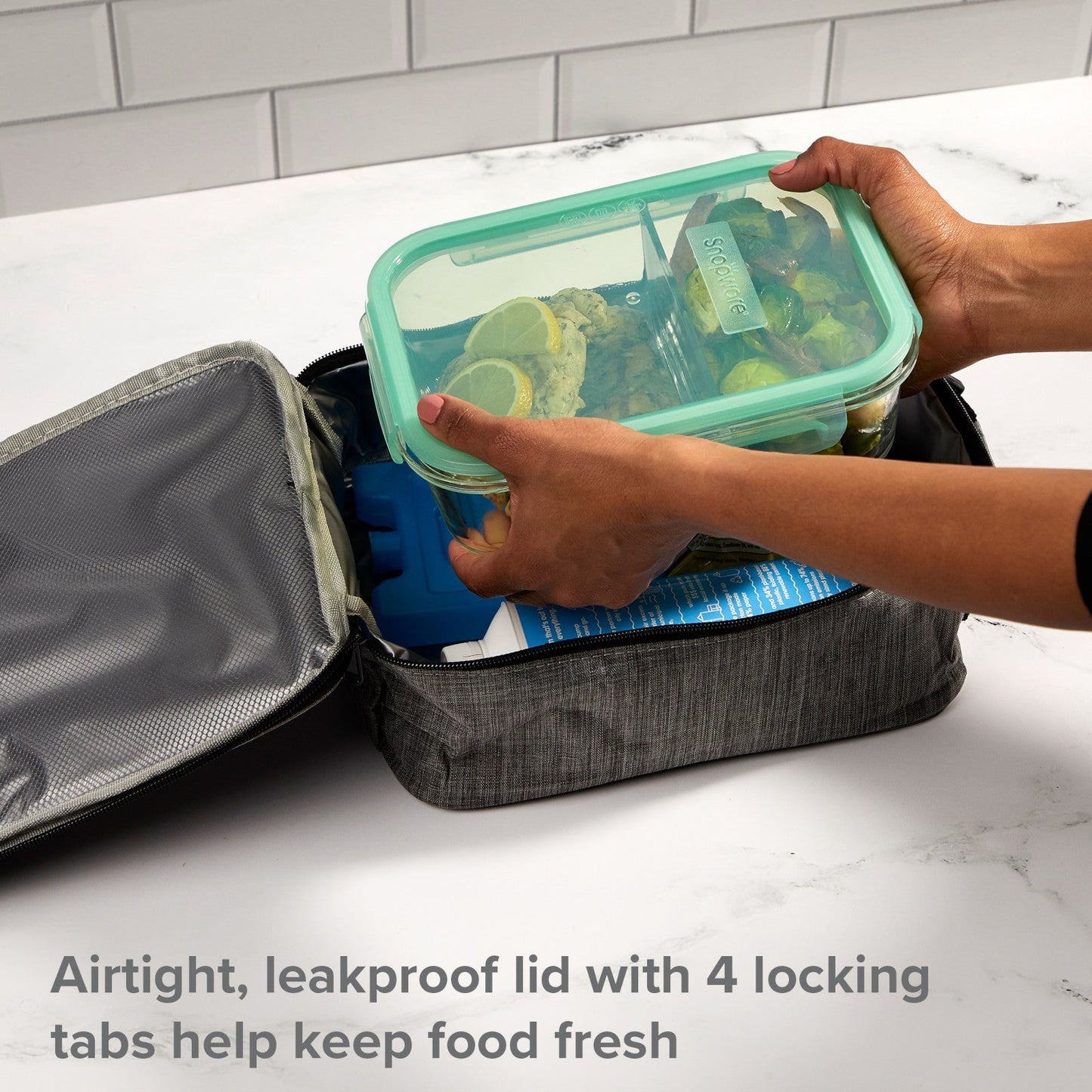 Snapware® MealBox™ 5.8-cup Divided Glass Food Storage Container with Blue Lid